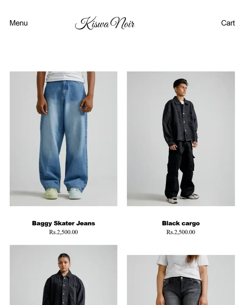 Kiswa Noir collections page on mobile