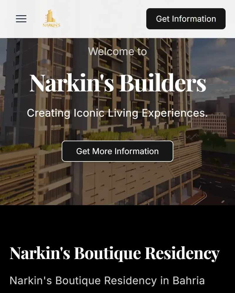 Narkin's Builders home page on mobile