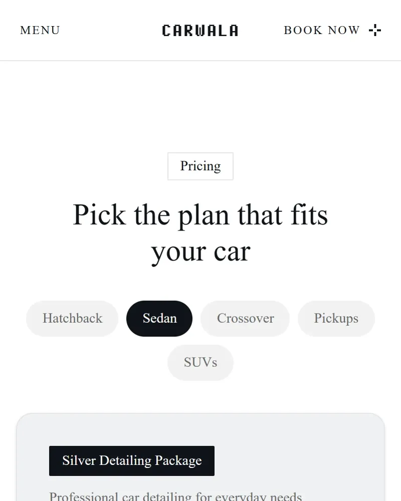 Carwala pricing page on mobile