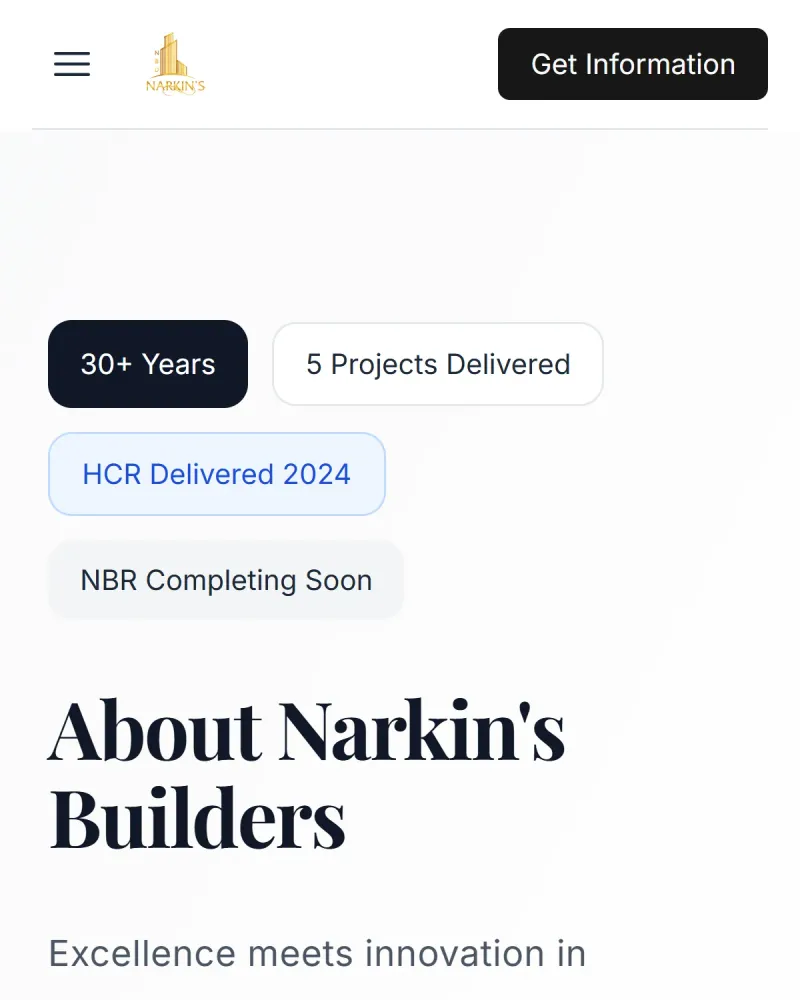 Narkin's Builders about page on mobile