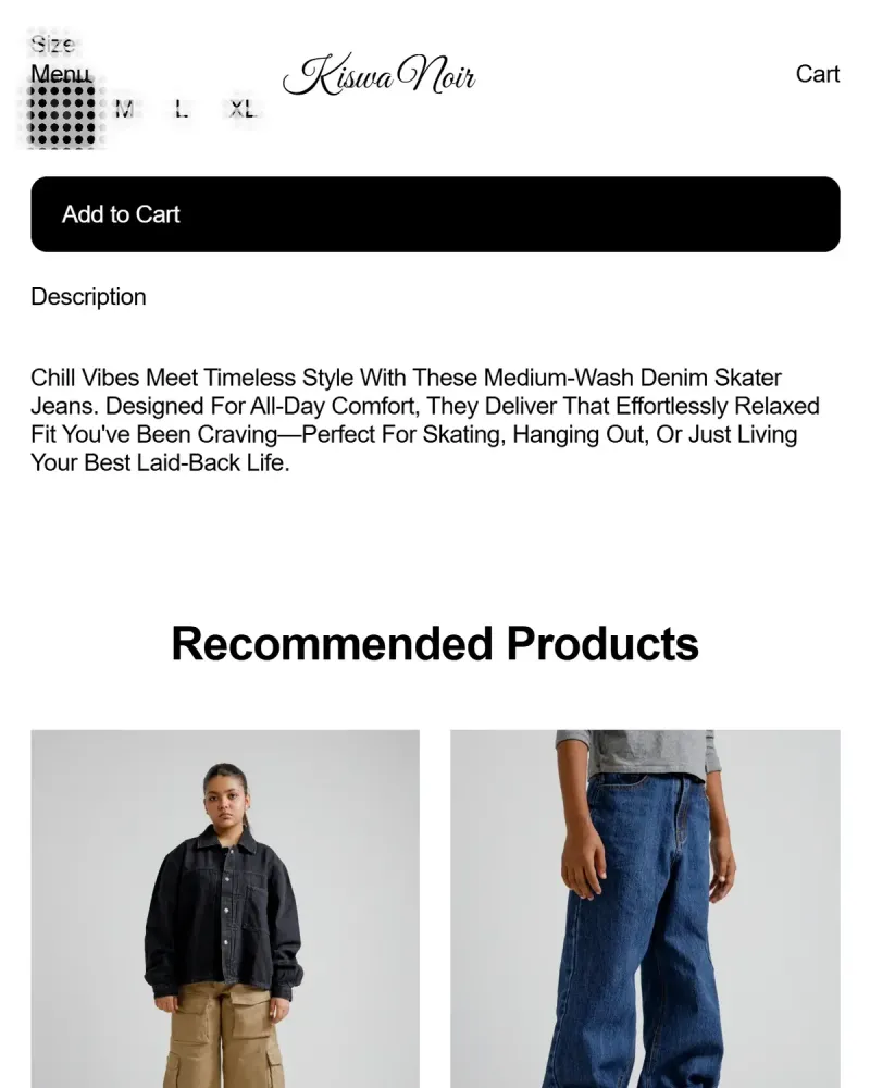 Kiswa Noir recommended page on mobile