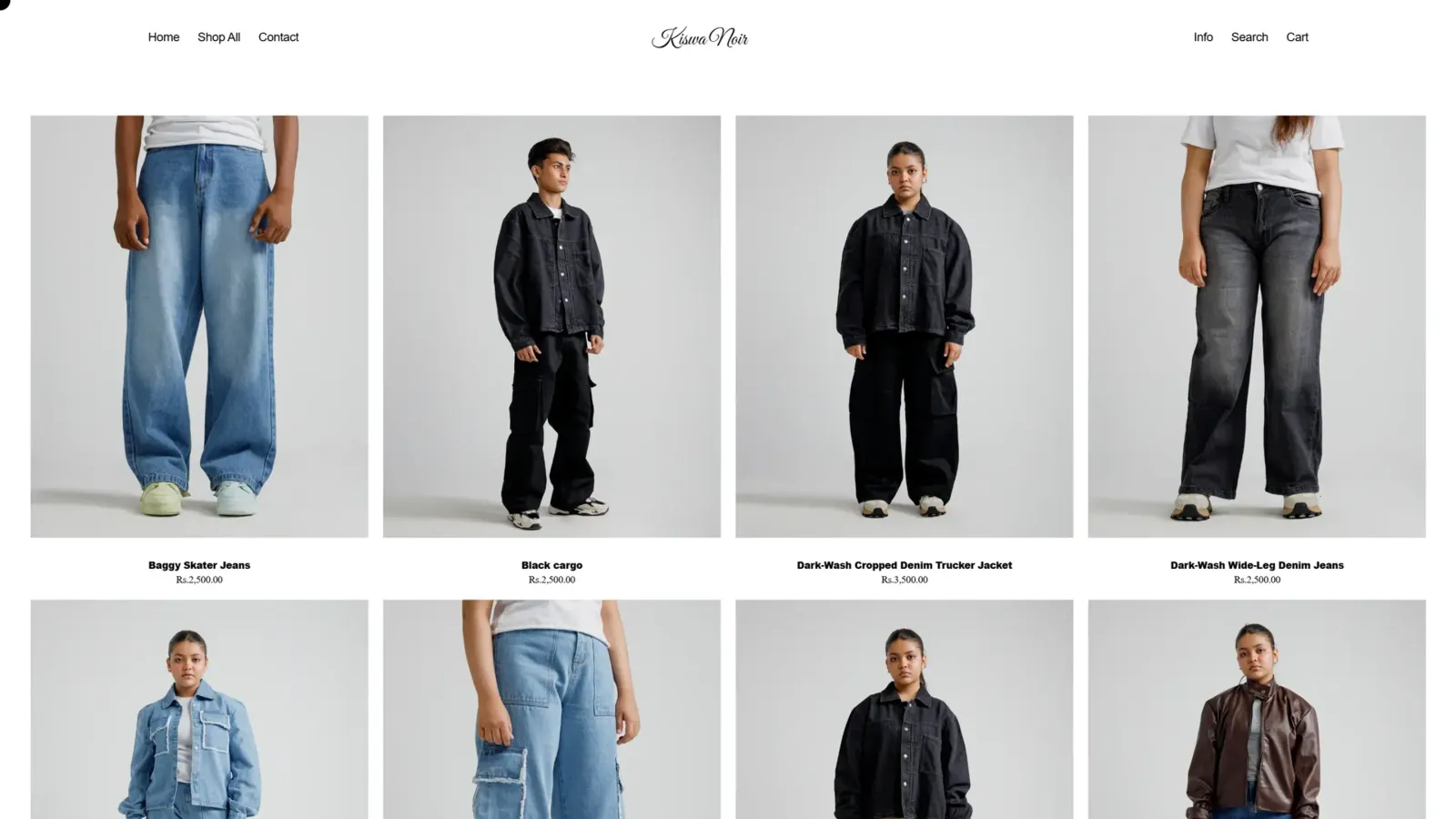 Kiswa Noir collections page on desktop