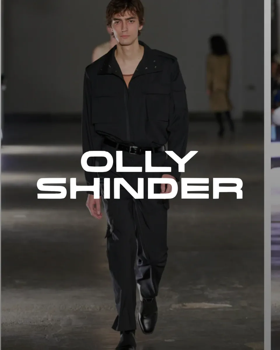 Olly Shinder, the wordmark over runway looks