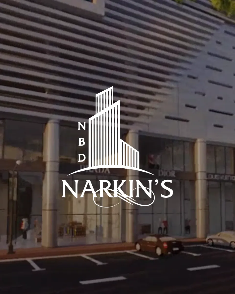 Narkin's Builders SEO, the logo over the residency building render